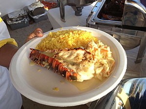 A serving of lobster and rice